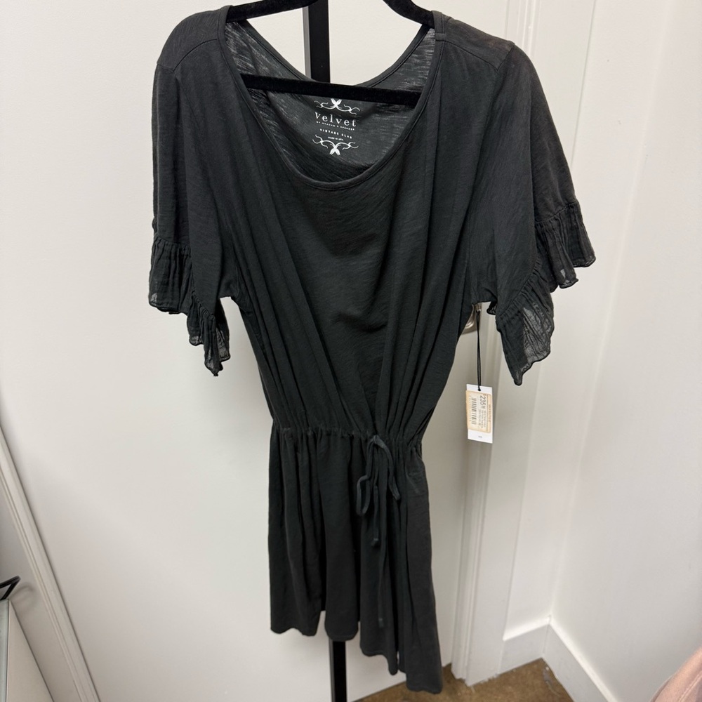 Velvet Charcoal Tie Sleeve Dress